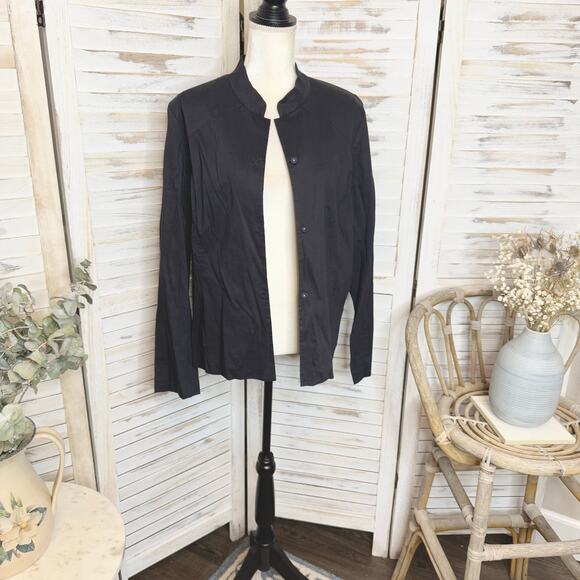 EILEEN FISHER Women's XL Italian Linen Button Blazer Black Mandarin Collar Moto - Picture 3 of 13